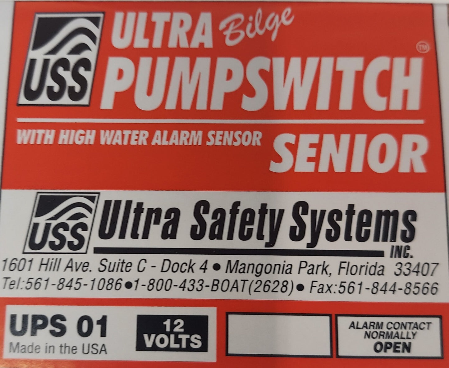 UPS-01 SENIOR Ultra Bilge Pump switch 12 VOLT With High Water Alarm Contacts