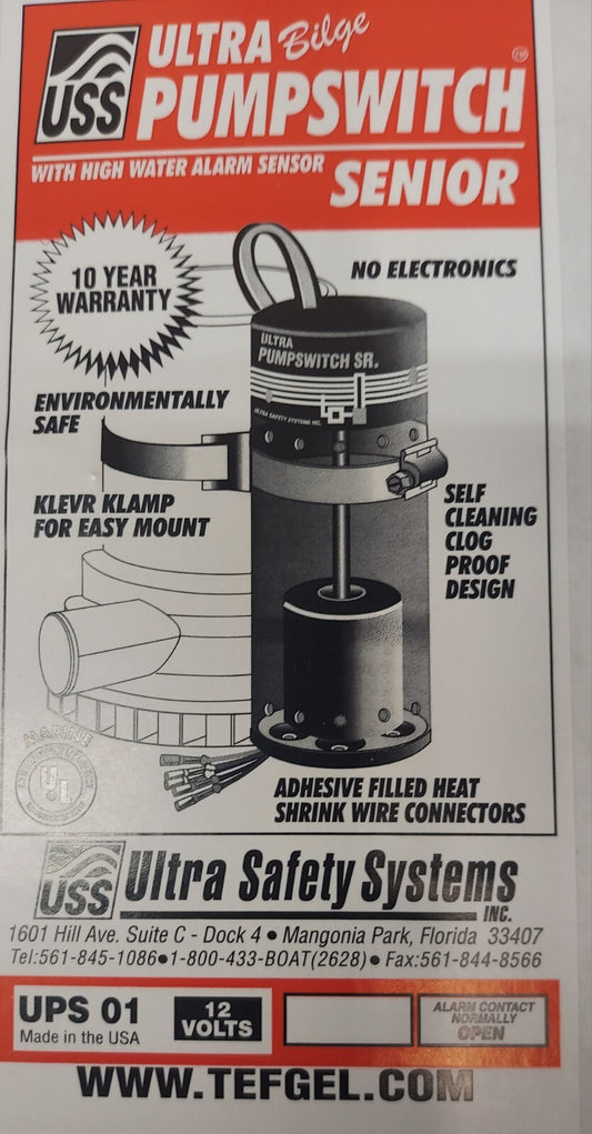 UPS-01 SENIOR Ultra Bilge Pump switch  12 VOLT With High Water Alarm Contacts